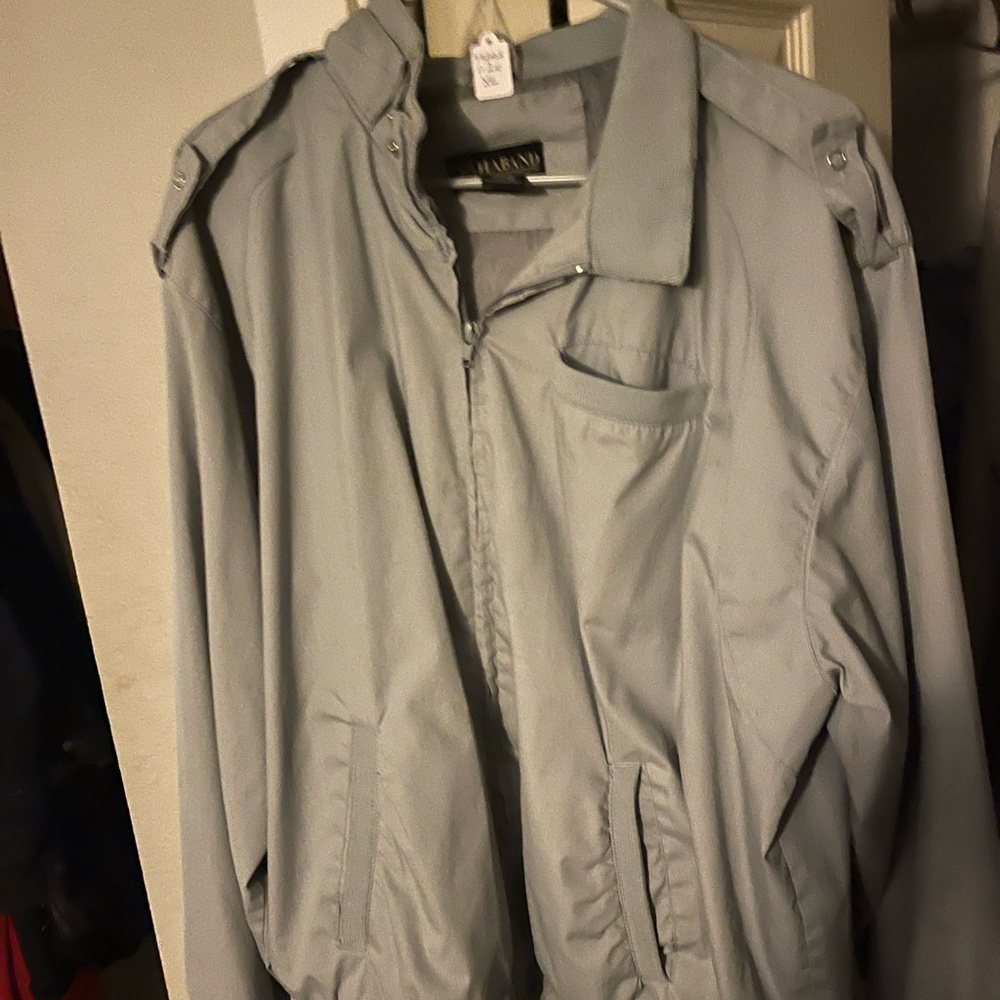 VTG 90s Beige Gray Zip Bomber Jacket Adult XL Retro Banded Hem Lightweight